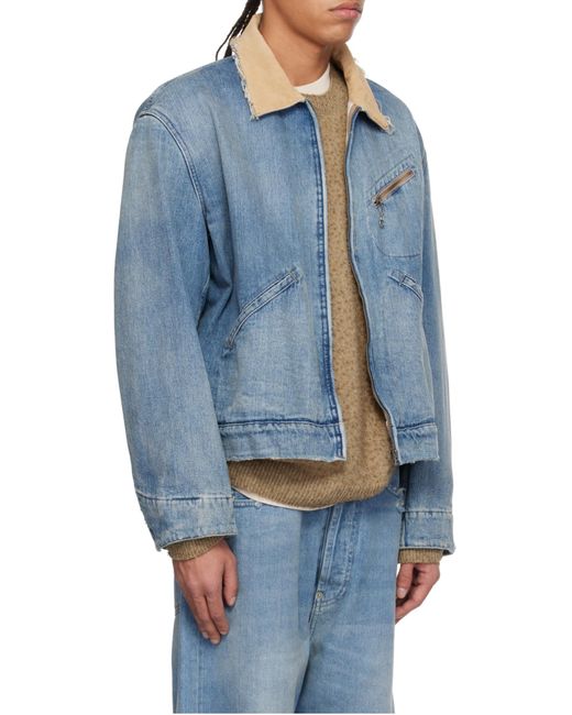 Maison Margiela Blue Zip-Up Denim Bomber Jacket for men