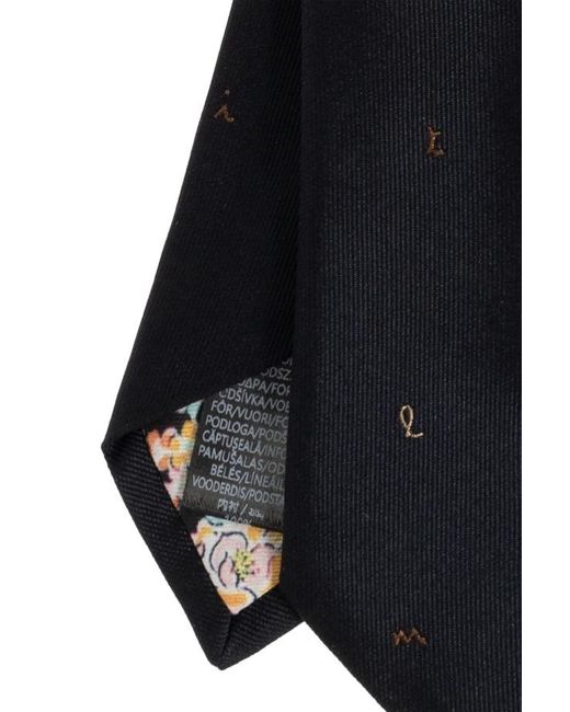 Paul Smith Black Embroidered Motif Tie for men