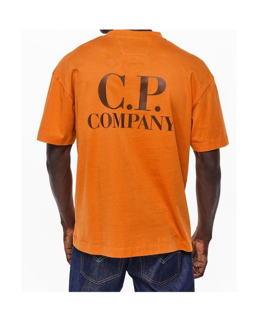C P Company Orange Logo Crew Neck T-Shirt for men