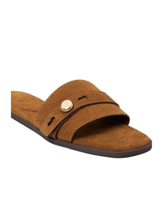 Tory Burch Brown Romy Buckle Slide Sandals