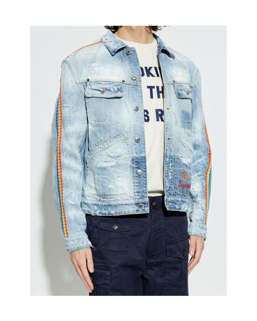 DSquared² Blue Distressed Embroidered Denim Jacket for men