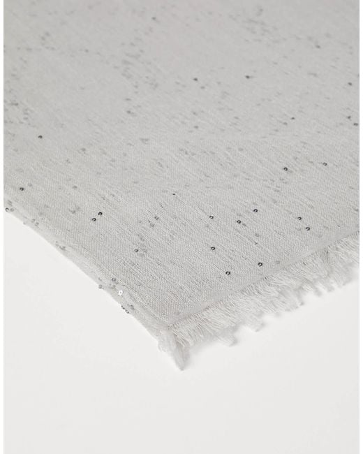 Brunello Cucinelli White Glitter Embellished Frayed-Edge Scarf