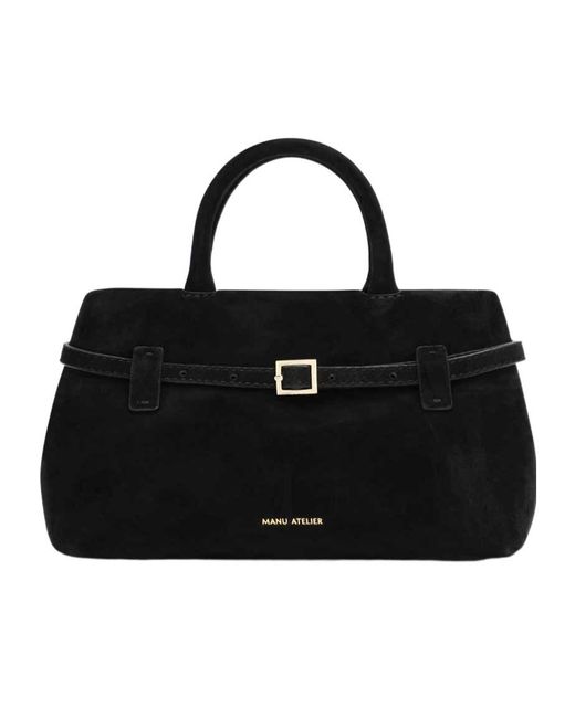 MANU Atelier Black Buckle-Fastening Suede Tote Bag