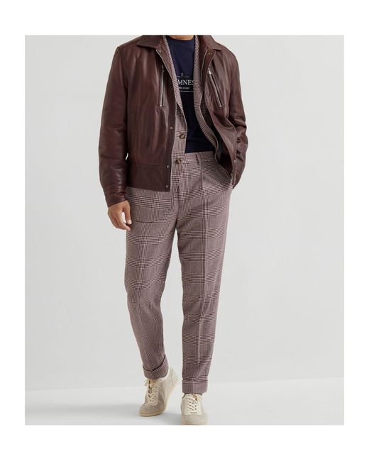 Brunello Cucinelli Blue Pleated Cotton-Cashmere Blend Trousers for men