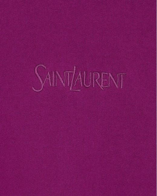 Saint Laurent Purple Logo Embroidered Long-Sleeved Hoodie for men