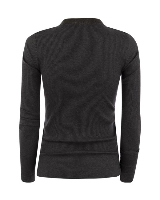 Brunello Cucinelli Black Monili-Embellished Ribbed Knit Jumper