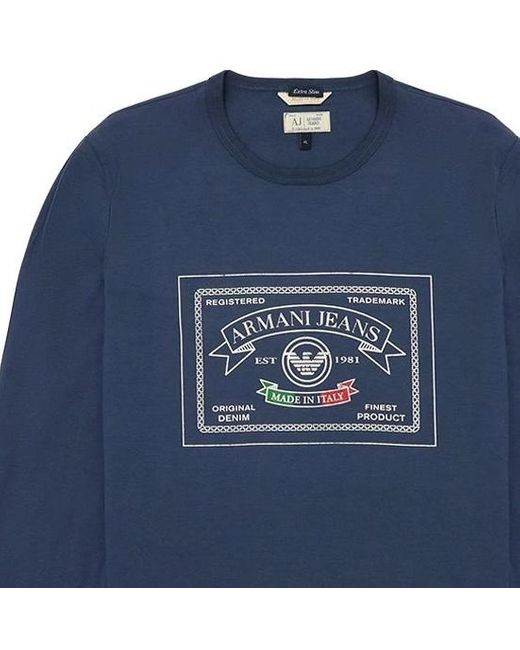 Armani Jeans Blue T-Shirt With Round Neck And Long Sleeves for men