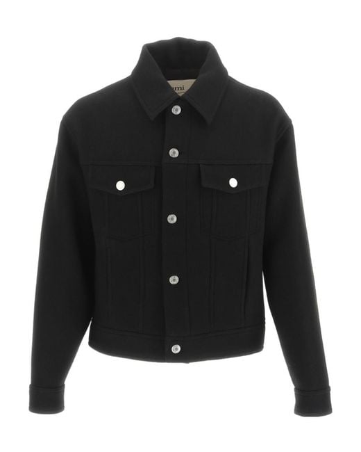 AMI Black Long-Sleeve Wool Jacket for men