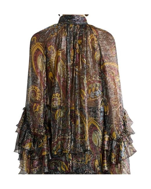 Etro Brown Mandarin-Collar Shirt
