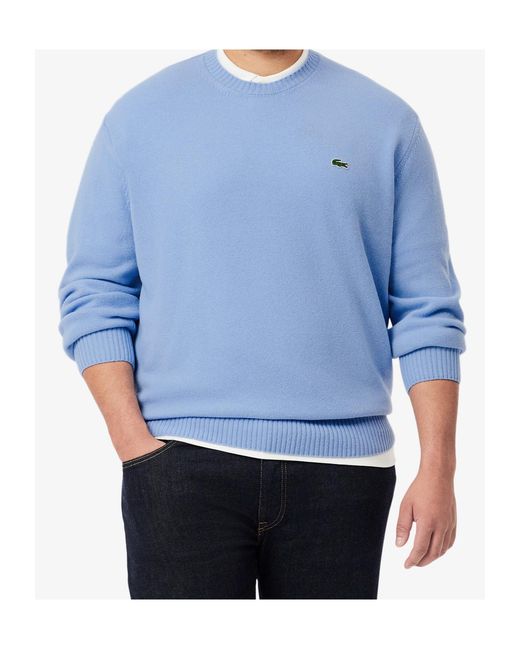 Lacoste Blue Ribbed Crewneck Knitwear for men