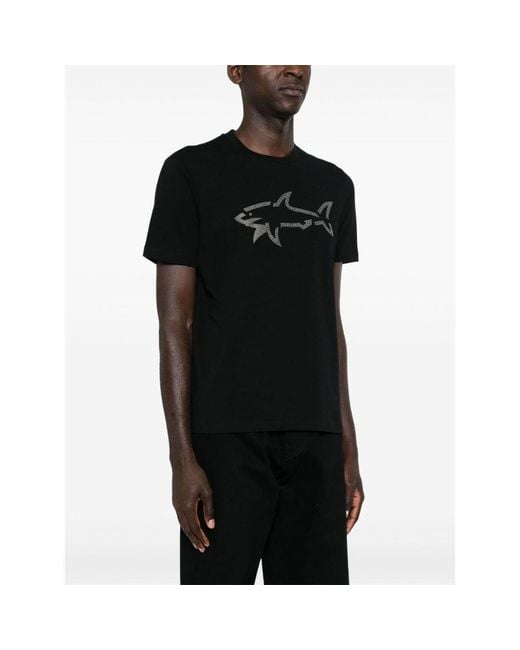 Paul & Shark Black Shark-Print Cotton T-Shirt for men