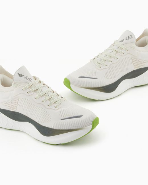 EA7 White Logo Printed Lace-Up Sneakers for men