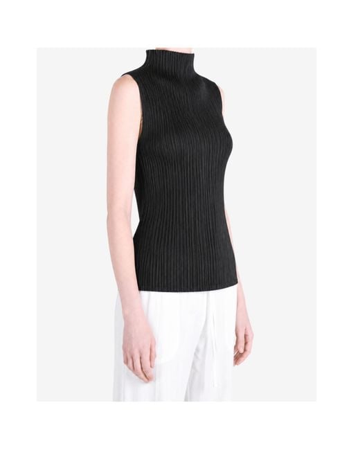 Pleats Please Issey Miyake Black Basic Sleeveless Turtleneck Top