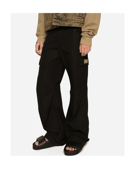 Dolce & Gabbana Black Logo Plaque Cargo Pants for men