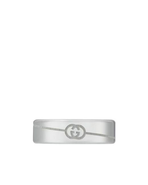 Gucci White Diagonal Interlocking G Ring for men