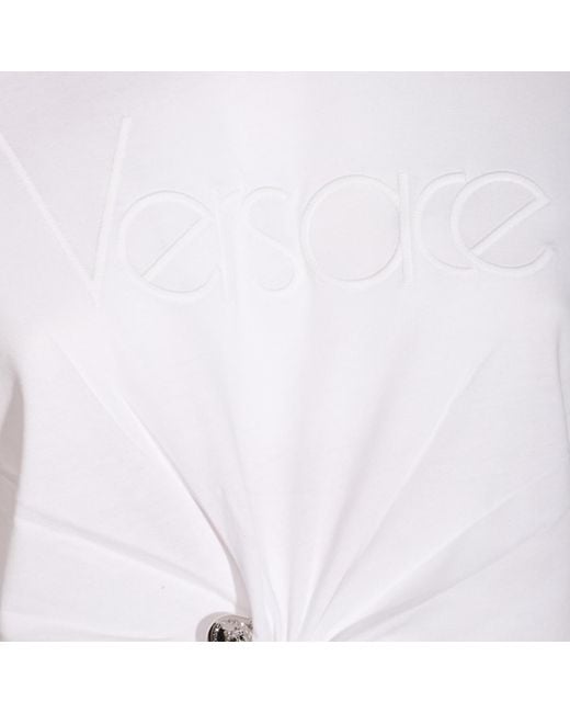Versace White Logo-Embroidered Crewneck T-Shirt