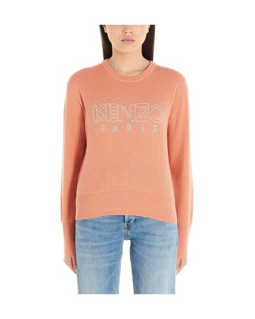 KENZO Blue Beaded-Logo Textured Sweater