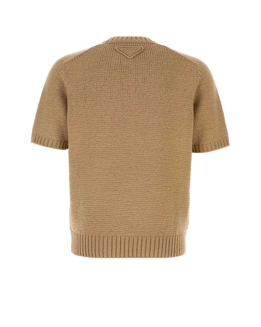 Prada Natural Short-Sleeved Crewneck Jumper for men