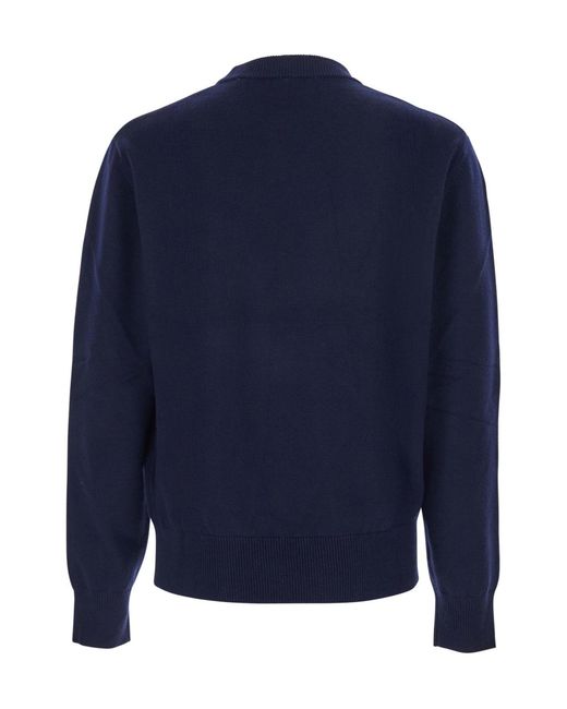 sunflower Blue Long-Sleeved Crew Neck Wool Sweater for men