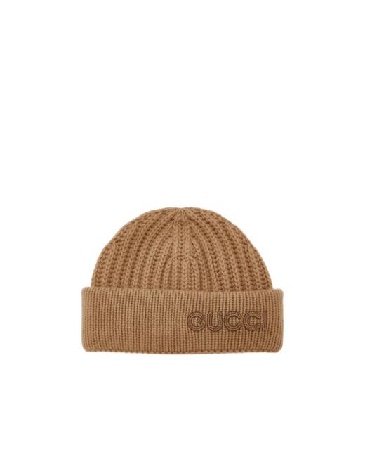 Gucci Brown Wool Cashmere Hat With Embroidery