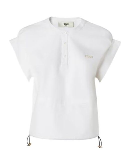 Fendi White Drawstring-Hem Blouse