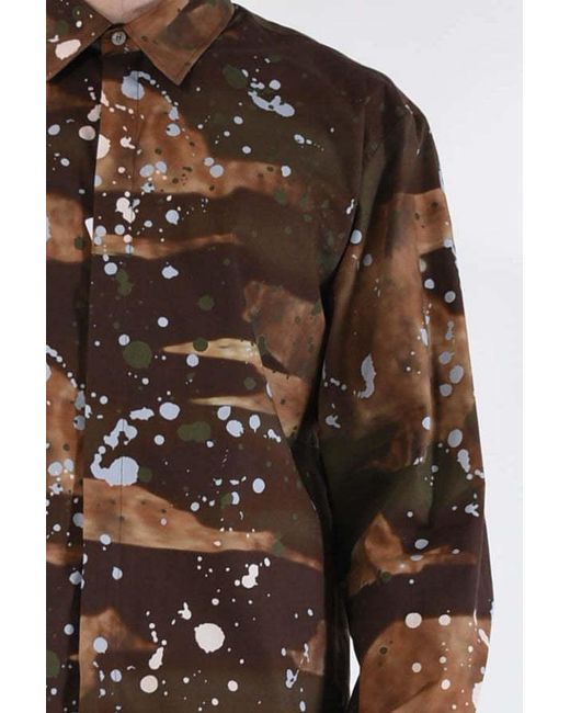 MSGM Brown Paint Splatter-Print Cotton Shirt for men