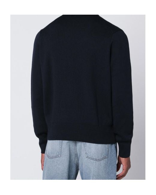AMI Blue Heart-Embroidered Turtleneck Sweater for men
