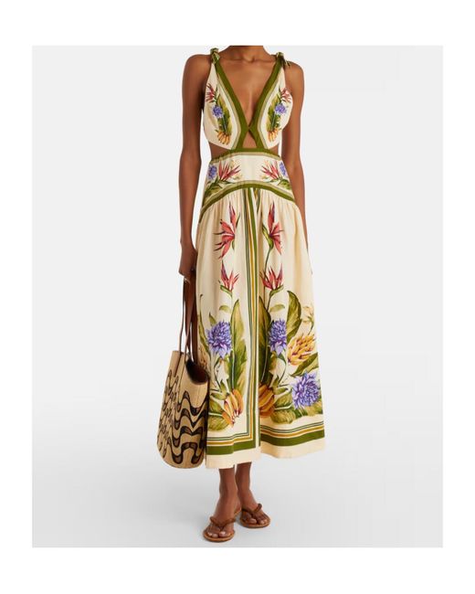 Farm Rio Metallic Floral Cutout Linen-Blend Maxi Dress