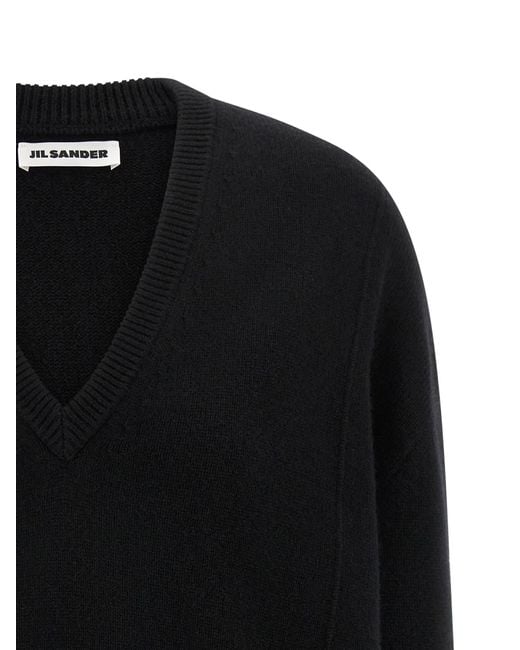 Jil Sander Black Long Sleeve V-Neck Jumper
