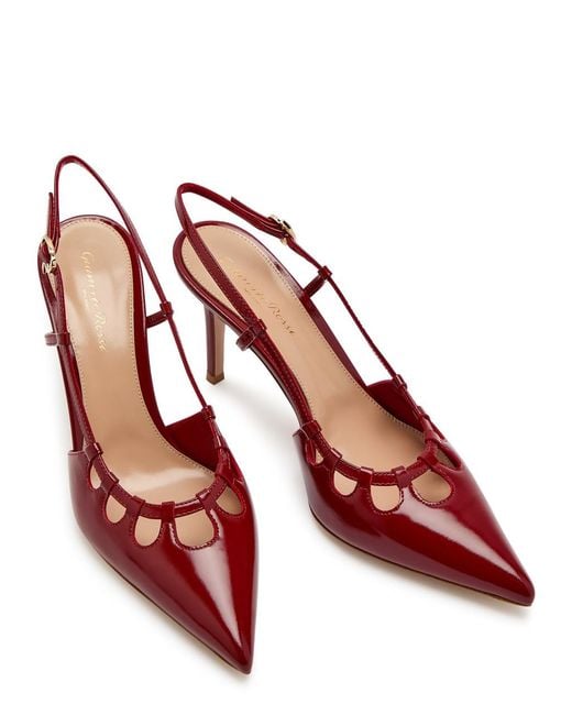 Gianvito Rossi Red Eloise 85 Cut-Out Glossed Leather Slingback Pumps