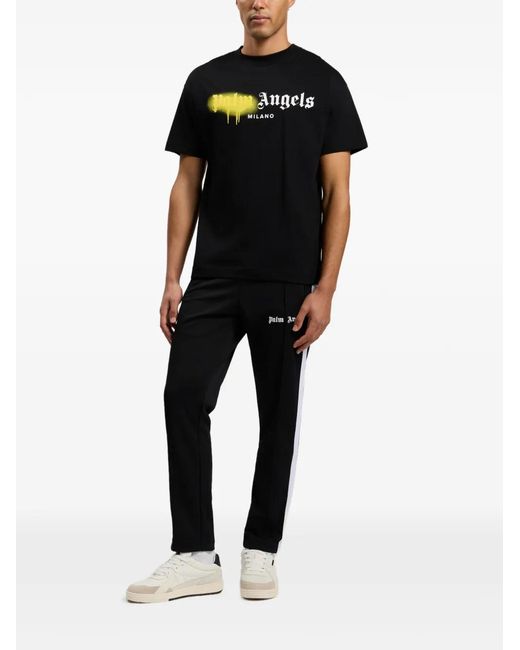 Palm Angels Black Spray City Milan Dripping Logo T-Shirt for men