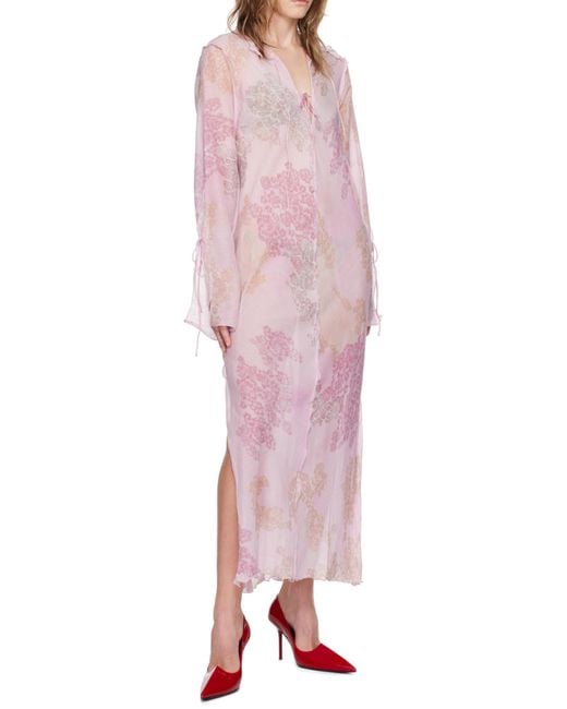 Acne Pink Chiffon Seasonal-Print Dress
