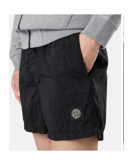 Stone Island Black Compass Patch Mid-Rise Swim Shorts for men