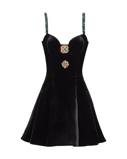 Balmain Black Embellished Strappy Velvet Dress