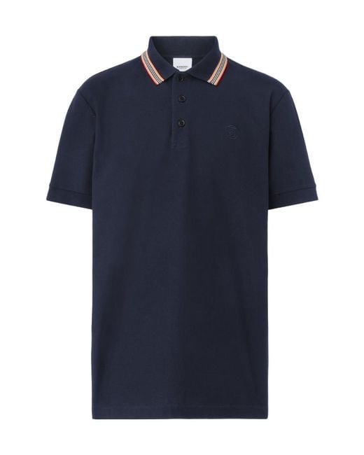 Burberry Blue Logo Embroidered Short Sleeved Polo Shirt for men
