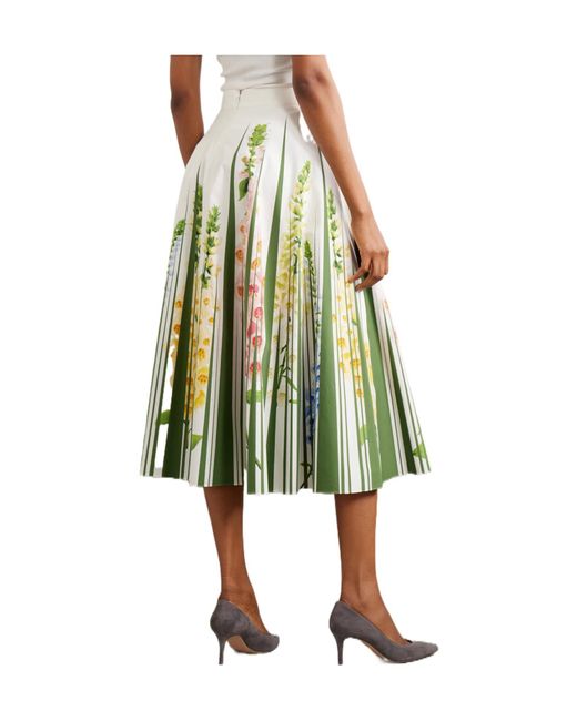 Oscar de la Renta Green Pleated Midi Skirt