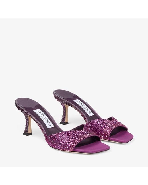 Jimmy Choo Purple Winter Bloom And Orchid Satin Mules With Degrade Crystal