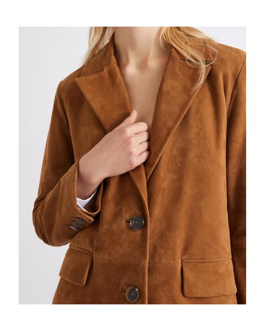 Marella Brown Semi-Fitted Suede Blazer