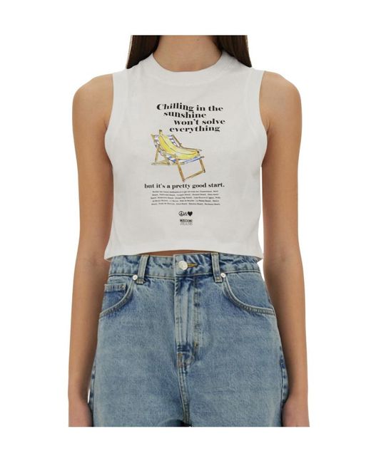 Moschino Blue Cropped Top With Print