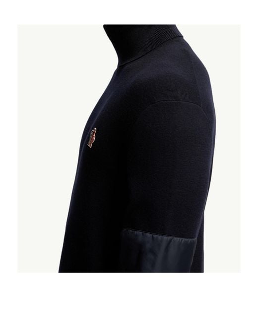 Moncler Blue Grenoble Logo Embroidered Polo Neck Jumper for men