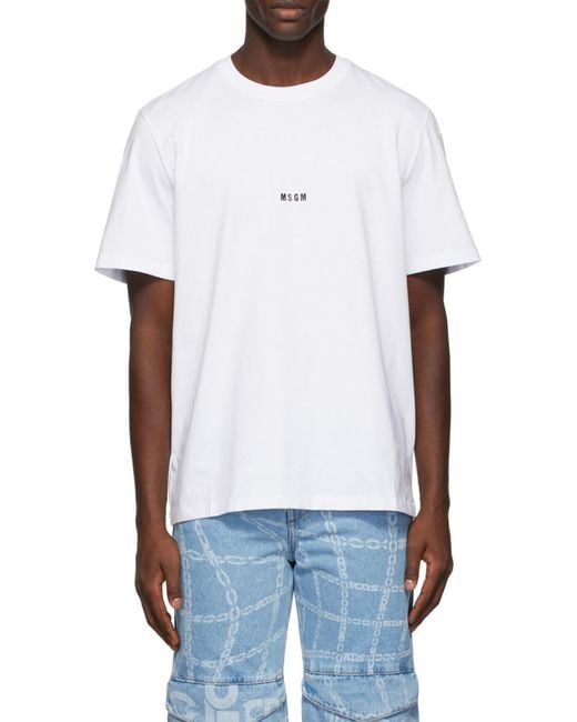 MSGM White Logo Printed Crewneck T-Shirt for men