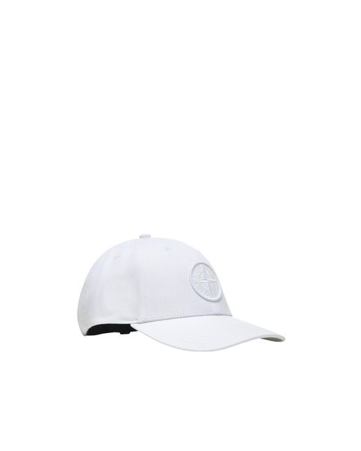 Stone Island White Logo Embroidered Baseball Cap for men
