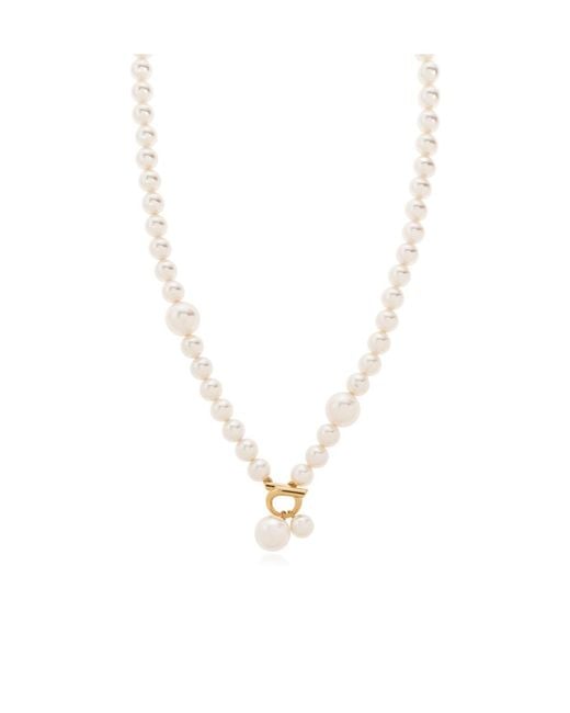 Ferragamo White Ferragamo Gancini Pendant Embellished Necklace