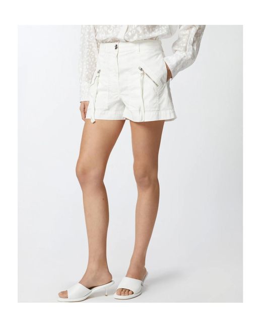 Pinko White Zip-Detailed Straight Hem Shorts