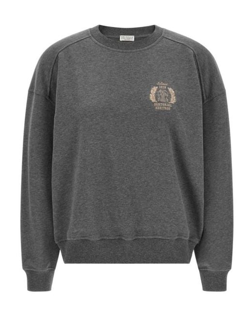 Brunello Cucinelli Gray Logo Embroidered Sweatshirt