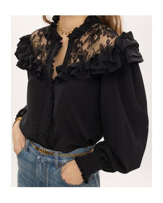 Chloé Black High-Neck Ruffled Blouse