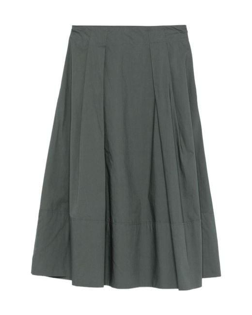 Woolrich Gray Pleated Poplin Maxi Skirt