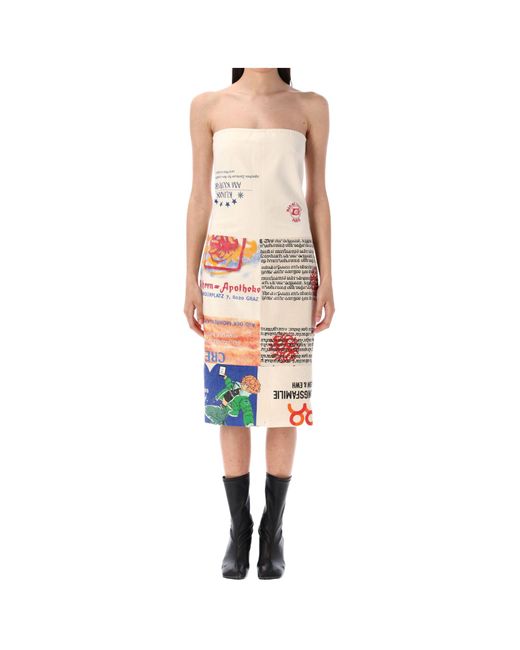 MARINE SERRE White Graphic Printed Bustier Midi Dress