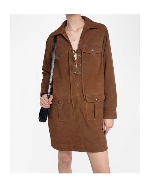 Zadig & Voltaire Brown Remacha Lace-Up Mini Dress