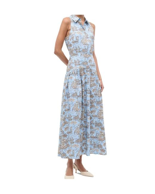 Staud Blue Floral Printed Romy Midi Dress